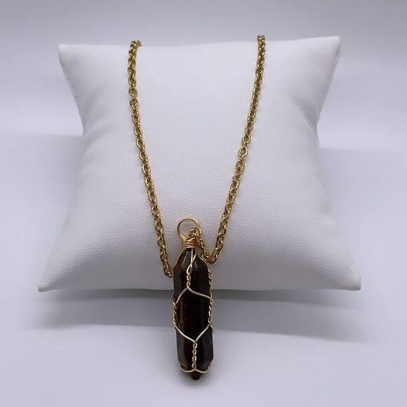 NWT Wool + Pepper Co. Tigers Eye Crystal & Gold Necklace - CONFIDENCE - Picture 3 of 6